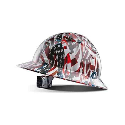 LANON Full Brim Hard Hat, OSHA Construction Work Approved, Premium American Flag Design, FRP Safety Helmet with 4 Point Adjustable Ratchet Suspension, Class C