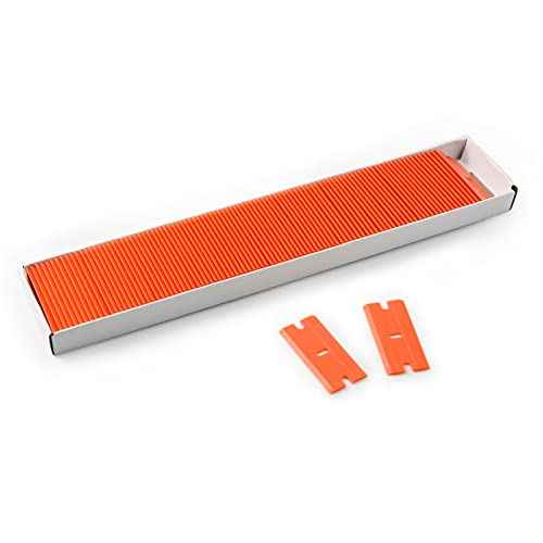 FOSHIO Plastic Razor Blades 100PCS Double Edged 1.5 Inch Suit for Razor Blade Scraper, Plastic Scraper with Plastic Blades for Remove Decals Stickers Adhesive Label and Glass Clean