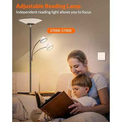 LEPOWER-TEC Bright Floor Lamp, Standing Lamp with Remote & Wall Switch, 60 Lighting Effects, Adjustable Torchiere Corner Light for Living Room, Bedroom, Office. Perfect for Reading & Ambiance