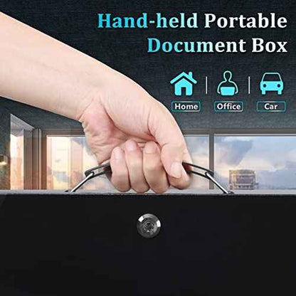 Dalmbox Portable Metal Safe Box with Key Lock - Fire Resistant Storage for Documents, Car, Home and Outside - X Large 13.2"x 11"x 5.1" Black Box