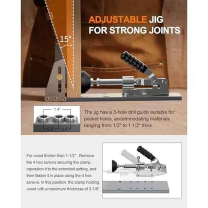 Kolvoii Pocket Hole Jig, Professional Adjustable Pocket Screw Jig for Strong Joints, Versatile Drill Guide Jig for Materials 1/2" to 3 1/8" Thickness with Storage Case