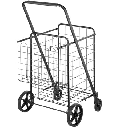 VEVOR Shopping Cart, 110 lbs Large Load Capacity, Folding Grocery Shopping Cart with 360° Swivel Wheels, Double Baskets, Locking Latch, Heavy Duty, Easy Installation, for Laundry, Luggage Camping