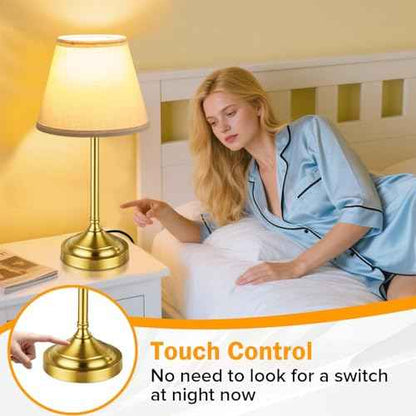 Touch Control Gold Table Lamps Set of 2, 3-Way Dimmable Bedside Lamps with LED Bulbs for Nightstands Bedroom Living Room Office