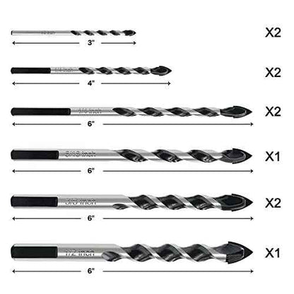 10pcs Masonry Drill Bits Set, 1/8 to 1/2" Concrete Drill Bit Set, Multi-Material Drill Bits for Brick, Tile, Cement, Ceramic, Glass, Plastic, Industrial Strength Carbide Tip with Storage Box