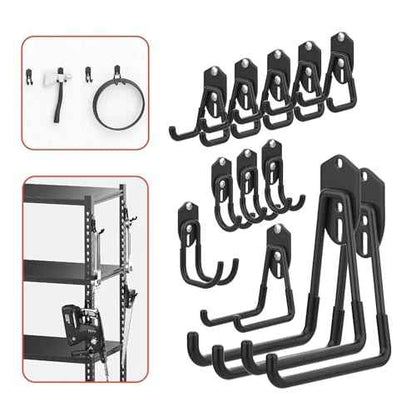 WALMANN 12 PCS Garage Storage Hooks, Wall Mount Utility Hooks for Tools, Ladders, Cords, Folding Chairs, Shovels and Rakes, Shelving Hooks for Keyhole Shelving Units(Black)