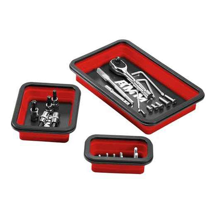 AMM Foldable Magnetic Parts Tray Set, 3 Different Size Magnetic Tool Trays for Bolts Screws Nuts & Small Metal Parts, Mechanic Tool Present for Men£¬Red