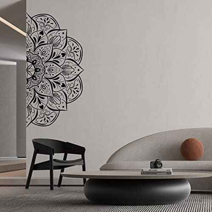 Boho Half Mandala Peel & Stick Wall Decal - Big Indian Flower Wall Sticker, Meditation Wall Art, Removable Headboard Decals for Living Room, Bedroom, Yoga Room