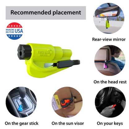 resqme The Original Emergency Keychain Car Escape Tool, 2-in-1 Seatbelt Cutter and Window Breaker, Made in USA, Pink - Compact Emergency Hammer