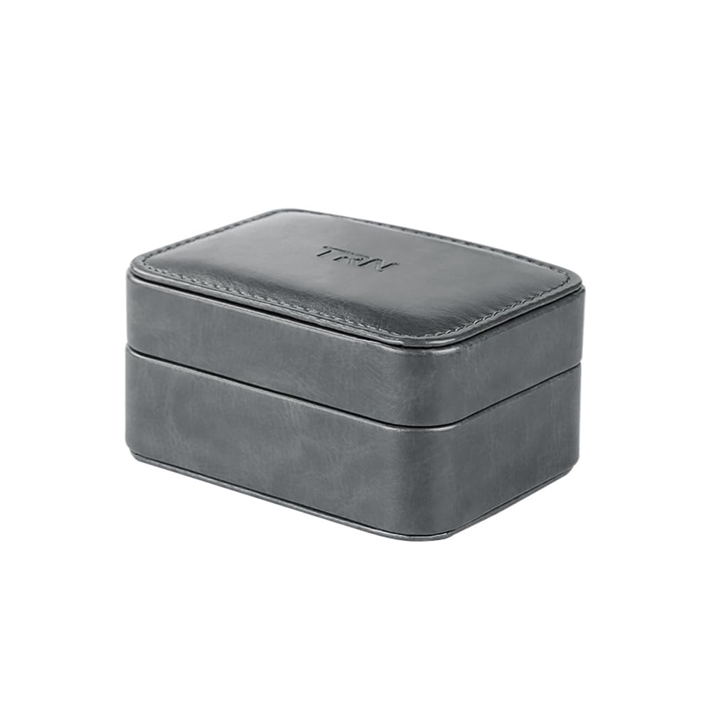 TRN-MAG IEM Earbud Case,PU Leather Wired Earbuds Case with Clip，3.7 * 2.8 * 1.9 in Earphone Case,Earpods Case Gray