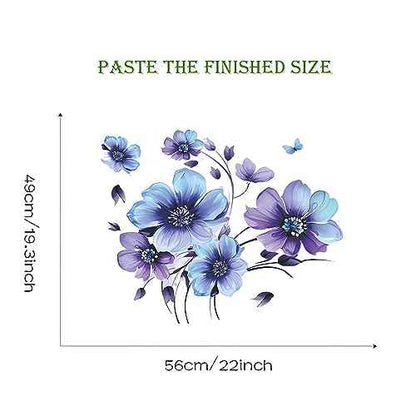 Blue-Purple Ink Daisy Violets Flower Wall Stickers, sacinora Butterfly Floral Art Wall Decals Removable Vinyl Peel and Stick for Living Room Bedroom Nursery Children's Room Decorations