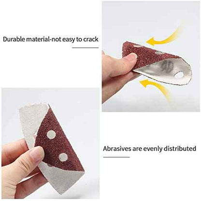 SPEEDWOX 50 Pcs Triangle Sanding Pads Hook and Loop 40 Grit Oscillating Sanding Pad 90mm 6 Holes Fit 3-1/2 Inches Oscillating Multi Tool Detail Sander Sandpaper Triangle Sanding Discs Sanding Tool