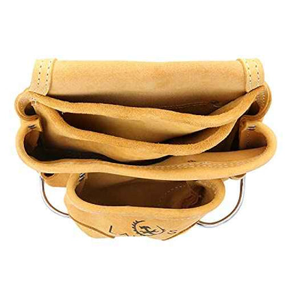LAUTUS Nubuck Top Grain Leather Tool Pouch Bag | Carpenter, Construction, Framers, Handyman | 10 Pockets, 2 Hammer Holders | 100% Leather |