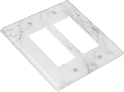 White Marble Pattern Wall Plate Decorative Double Rocker Outlet Light Switch Cover 2-Gang Decorator Art Print Faceplate for Bedroom Kitchen Kids Room Decor 4.6" X 4.5"