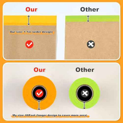 Pre-Taped Masking Paper for Painting, 2 Pack 18 inch x 66 Ft Masking Paper Roll and 1 inch x 66 Ft Masking Tape, Tape and Drape Paint Adhesive Papers for Covering Skirting, Frames, Cars and Auto Body