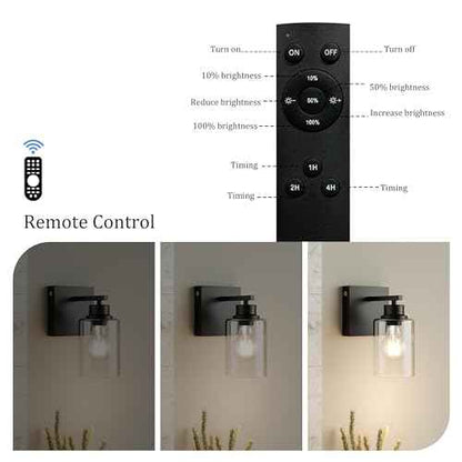 Battery Operated Wall Sconce Set of 2, Rechargeable, Cordless, Dimmable, Timer, Touch Control, 3000K, USB-C Charging for Living Room, Bedroom Black (Include 2 Special Bulbs)