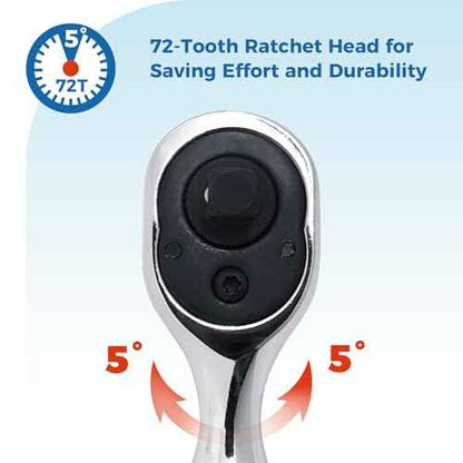 1/4-Inch Stubby Ratchet Wrench, Socket&Bit Driver, 72-Tooth, Chrome Alloy Made, Chrome Plated Finish