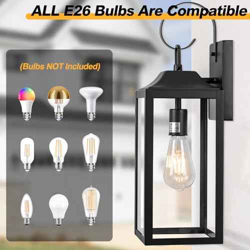 19" Large Outdoor Wall Lights for House, Black Outside Modern Wall Lantern Light Fixture, Outdoor Lights for House Waterproof Industrial Porch Light Wall Mount Sconce Exterior