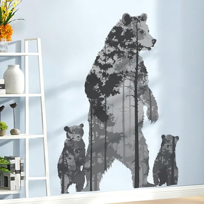Forest Silhouette Animal Wall Decals - Removable Polar Bear & Tall Tree Wall Art for Children's Nursery & Living Room