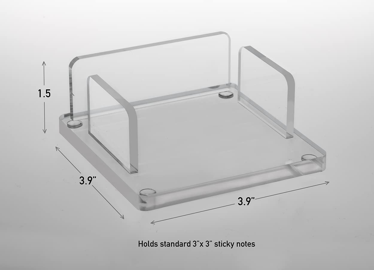 Kantek Clear Acrylic Sticky Note Dispenser, 3"x3" Note Pad Holder, 3.9" x 3.9" x 1.5", Office Memo Organizer, Desk Accessory