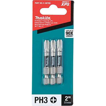 Makita E-00789 Impact XPS¢â #3 Phillips 2" Power Bit, 3/pk