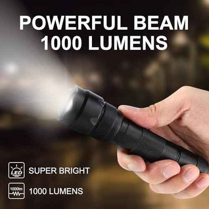 ULTRAFIRE WF-502B LED Tactical Flashlight, 5 Modes 1000 High Lumens Flashlight Torch with Duty Belt Flashlight Holster, UFB26, Bicycle Mount, USB Charger