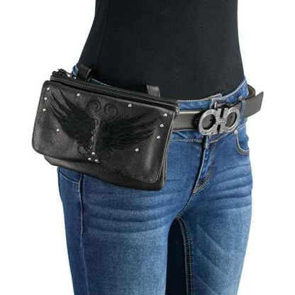 Milwaukee Leather MP8850 Ladies ¡®Winged¡¯ Black Leather Multi-Pocket Belt Bag - One Size