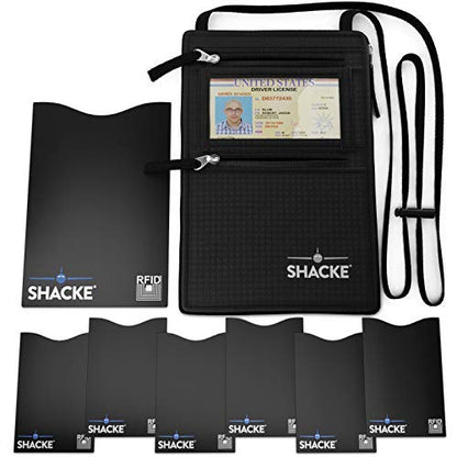 Shacke Neck Wallet Travel Pouch with RFID Blocking (6 Credit Card + 1 Passpord RFID Pouch)
