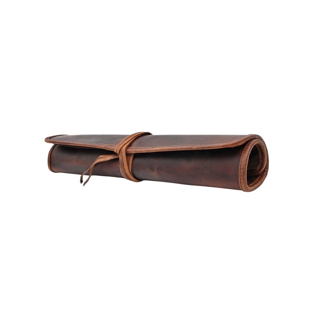 Autentico Leather Knife Roll Bag Professional Chef Knife Case, Durable Knife Sheath Holder, Cooks & Culinary Tools Carrying Storage, Portable Knife Wrap - 4 Slots