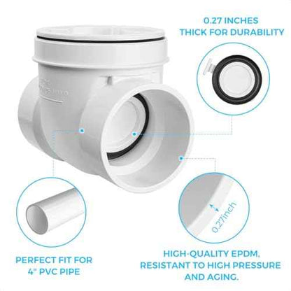4" PVC Backwater Valve, 4 Inch Back Flow Preventer Valve, Backflow Water Valve Prevents Sewage Backflow