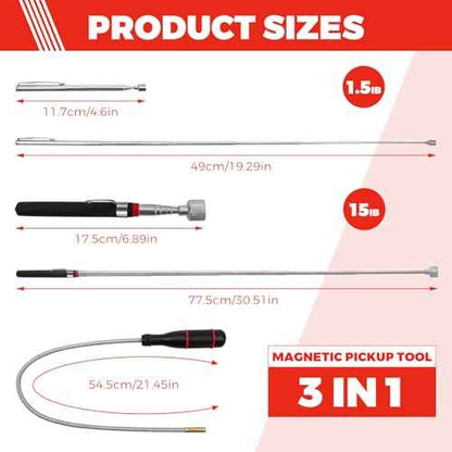 3 Pack Magnetic Pickup Tool- Extendable Magnet, Telescopic Magnetic Pick-up Tool, Bendable Flexible Magnetic Pickup Tool