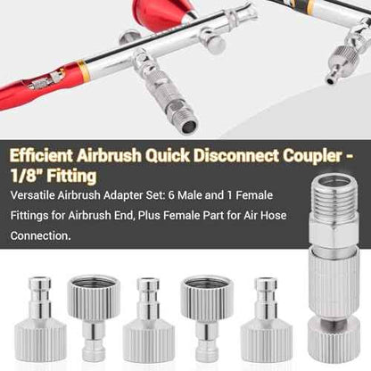 NEOECO Airbrush Quick Disconnect Coupler Release Fitting & Plug, 6pcs 1/8 in BSP Male and Female Connections Adapter Air Brush Accessory