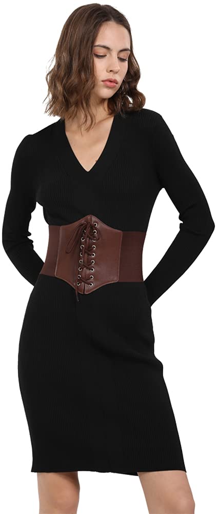 Hoerev Corsets Belt Tops Leather Vest Pirate Halloween Costume Lace Up Waist Belt Bustiers Corsets For Women, Blue, L