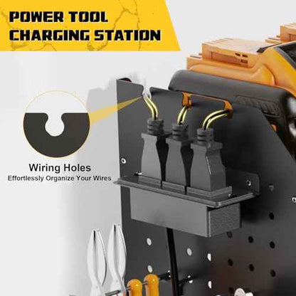 Power Tool Organizer Wall Mount with Charging Station, Expanded Width Power Tool Storage Rack, Large Tool Battery Organizer with Screwdriver/Hammer Heavy Duty Garage Storage