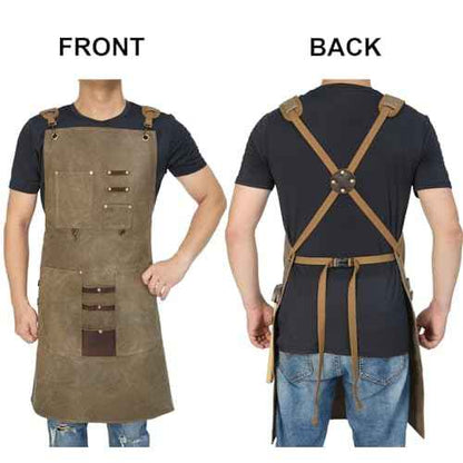 Woodworking Apron for Men Waxed Canvas Workshop Bib Apron with 13 Tool Pockets Work Apron for Carpenter Woodworker