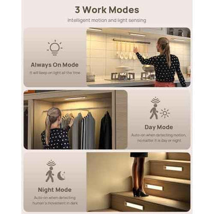 Under Cabinet Lights Wireless, 12'' Rechargeable Motion Sensor Light Indoor, 3 Color Temperature Dimmable Closet Lighting with Remote, Under Counter Lights for Kitchen, Pantry, Stairs, Wardrobe