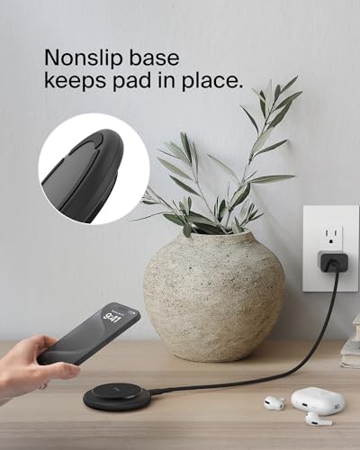 Belkin Magnetic Wireless Charging Pad 15W - MagSafe-Compatible Qi2-Certified Wireless Charging Station, iPhone Charger for Apple iPhone 16, 15, 14 Series, AirPods w/Non-Slip Base - Black (No PSU)
