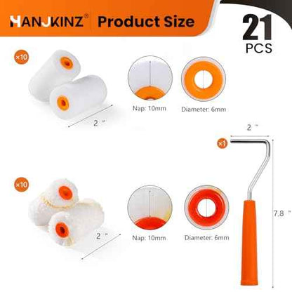 2 inch Paint Roller Kit, 20 Pack Small Paint Roller Set with High Density Foam Paint Roller and 3/8" Nap Microfiber Covers, Touch Up Mini Paint Rollers for Wall, Door, Cabinet, Craft