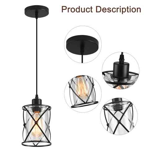 3-Lights Industrial Pendant Light with Glass Shade Matte Black Pendant Lighting Adjustable Industrial Retro Style Hanging Light Fixture for Kitchen, Farmhouse