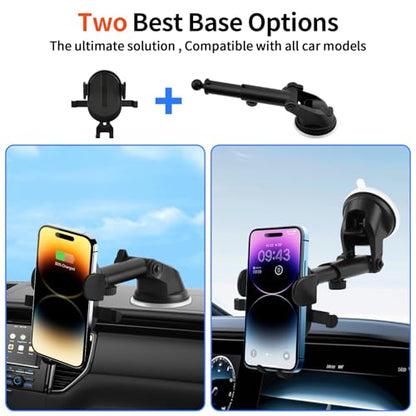 Car Phone Holder[Upgraded Powerful Suction & Stable Clamp Arm]-360°Adjustable Universal Car Mount for Dashboard/Windshield,Compatible with All iPhone & Android Phones(Black)