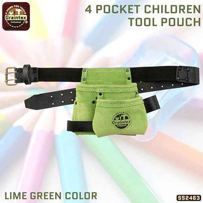 Graintex 4 Pocket Children Tool Pouch Suede Leather with Leather Belt and Hammer Loop