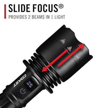 Coast XP40R 8000 Lumen Rechargeable Dual-Power LED Flashlight with POWERiQ¢â Real-TIME Display, 5 Light Modes, Ultra View Flood Beam, Push/Pull Focus