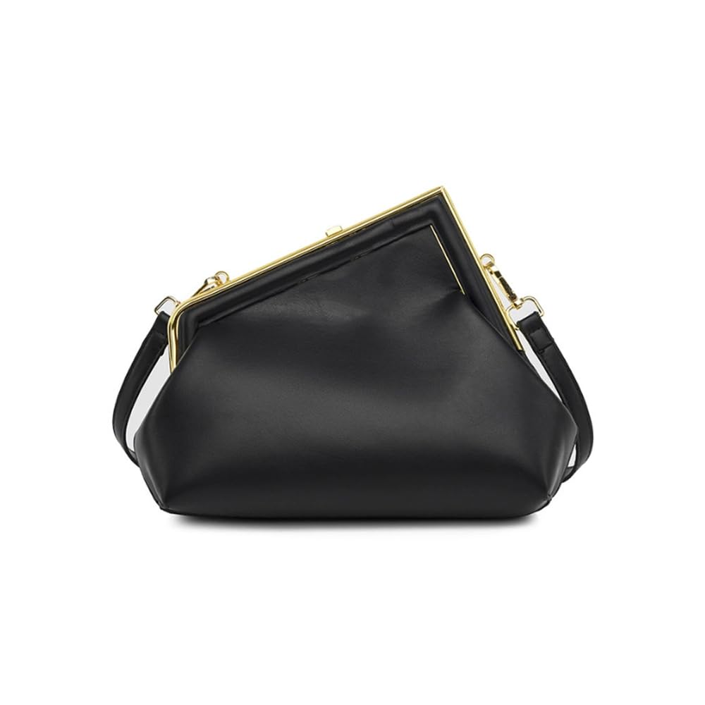 PU Leather Crossbody Bag for Women, Vintage Frame Clutch Purse with Kiss Lock Closure, Small Handbag Evening Bag (Black)