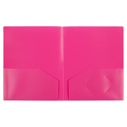 JAM PAPER Heavy Duty Plastic 2 Pocket Extra Tough School Folders - Fuchsia Hot Pink - 6/Pack