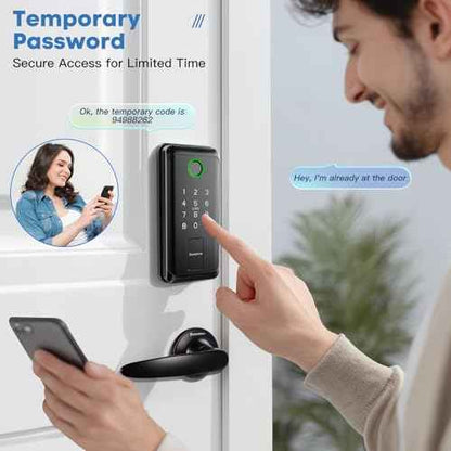 Keypad Door Lock with Handle,Keyless Entry Door Lock, Electronic Digital Keypad Deadbolt with App, Keyless Entry Fingerprint Lock Auto Lock & One Touch Locking, Front Smart Door Handle Sets