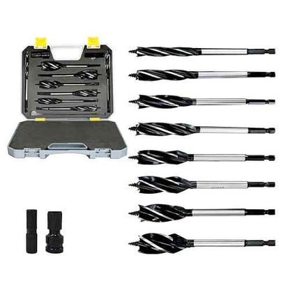 Auger Drill Bit Set for Wood,10pcs 10-25mm with Hex Shank Quick Change,Impact Wood Drill Bit Set with Storage Case,Long Drill Bits for Wood with Adapter