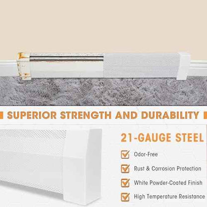 4ft Steel Easy Slip-On Baseboard Heater Cover, No End Caps, for Bathroom & Hydronic System for Extending Cover, White