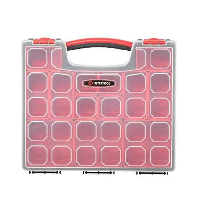INTERTOOL Hardware Organizer with 13 Removable Bins - Small Parts Storage Tool Box for Nuts, Bolts, Screws, Nails - Portable Handle Transparent Lid with Locks BX08-4031