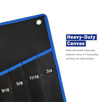 2-Pieces Wrench Roll Up Pouch, Heavy Duty Canvas Tool Wrench Organizer Bag 14pockets Metric+ 13pockets SAE (Only Pouch)