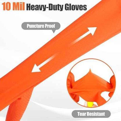 TREEGO 10 Mil Orange Nitrile Gloves Large ? Heavy Duty Disposable Latex & Powder Free, Chemical Resistant, Diamond Grip for Industrial, Automotive, Cleaning ? 100 Count