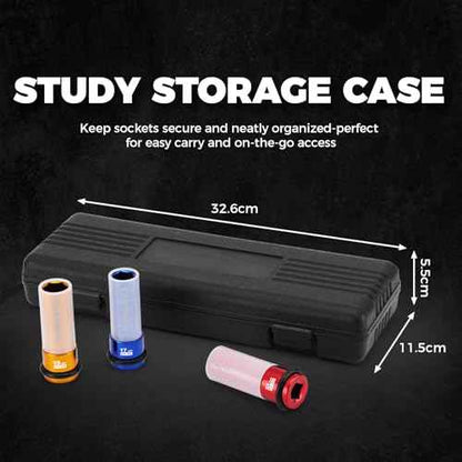 CASOMAN 7PCS 1/2" Drive Deep Lug Nut Impact Socket Set, Non-marring & Thin Wall Wheel Protector, Color-Coded, 85mm Length, 6 Point, Metric, CR-MO